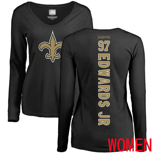 New Orleans Saints Black Women Mario Edwards Jr Backer Slim Fit NFL Football #97 Long Sleeve T Shirt